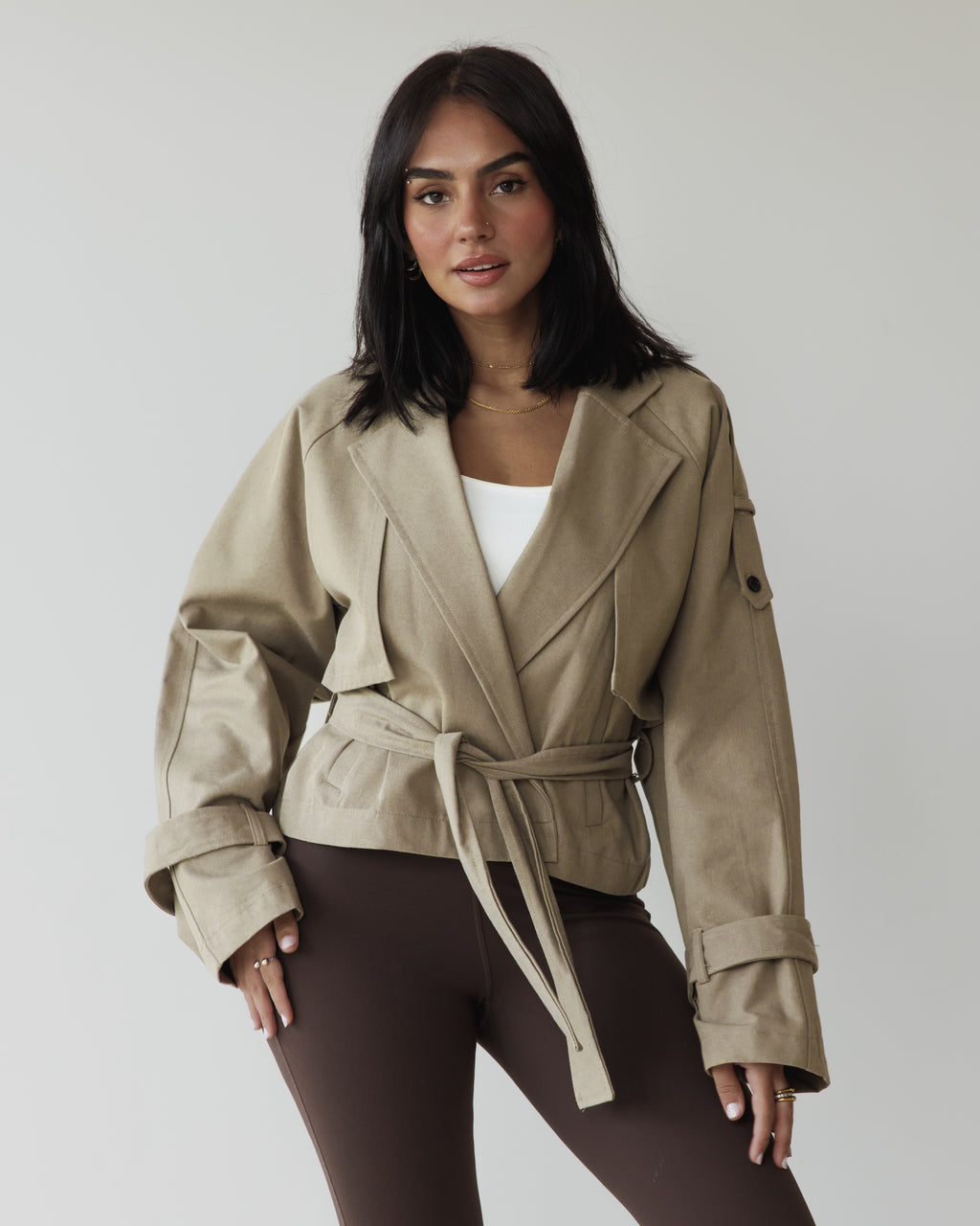 Beige Cropped Trench
