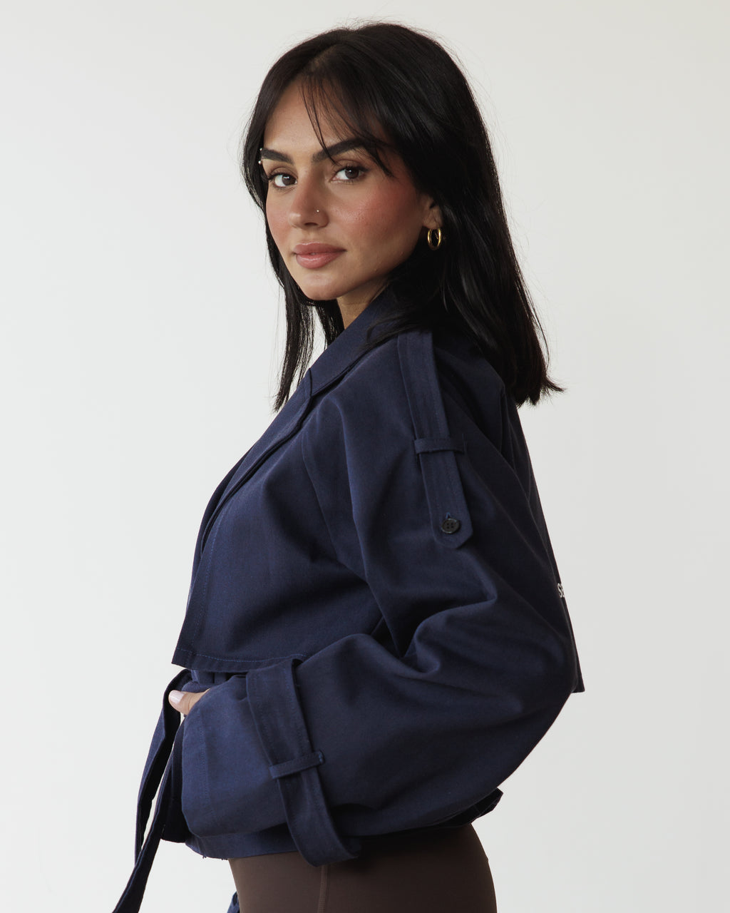 Blue Cropped Trench