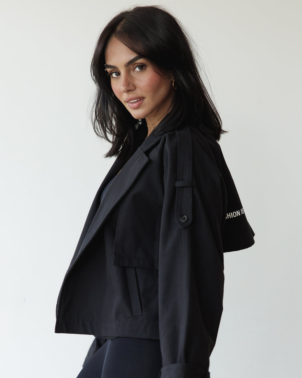 Black Cropped Trench