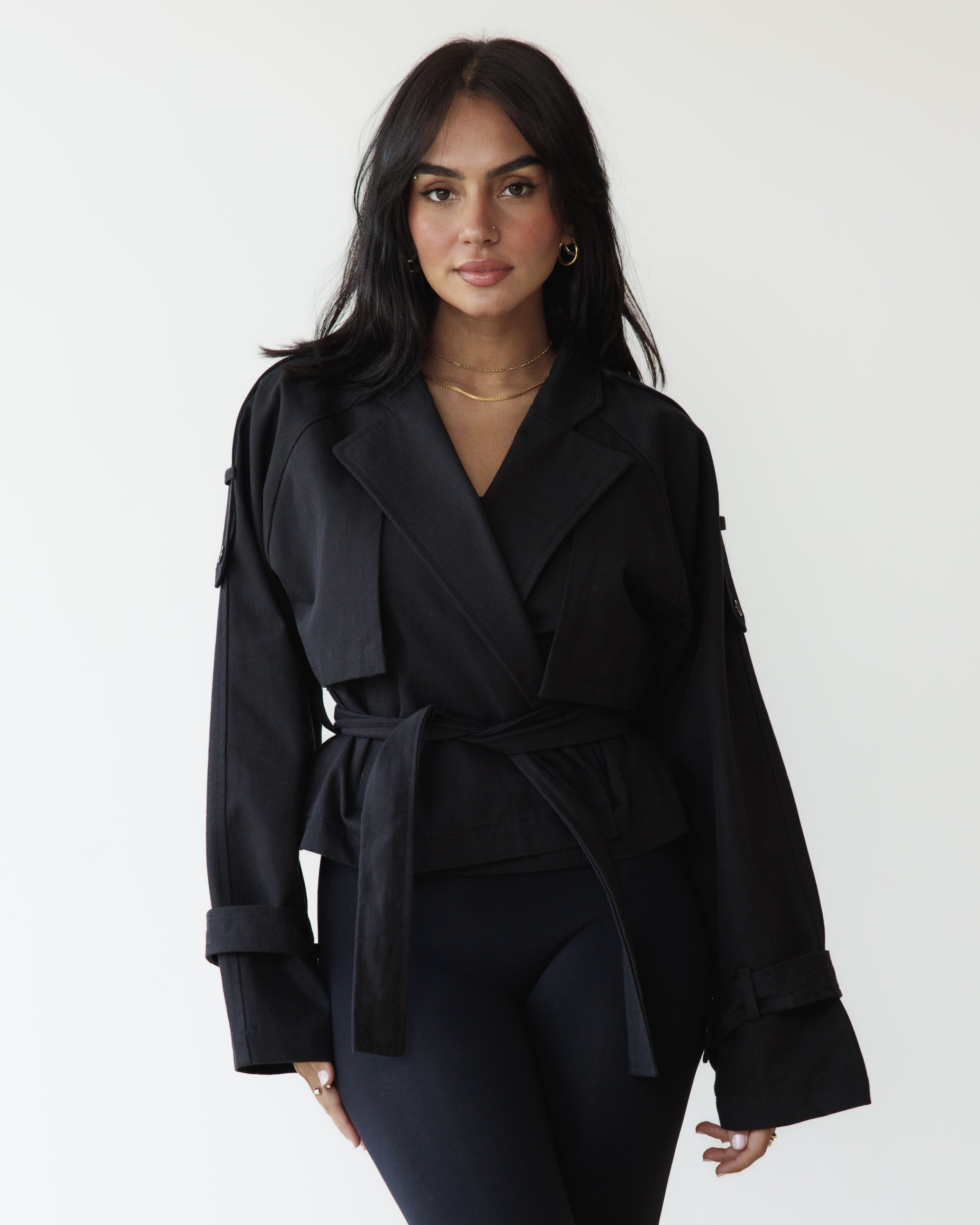 Black Cropped Trench