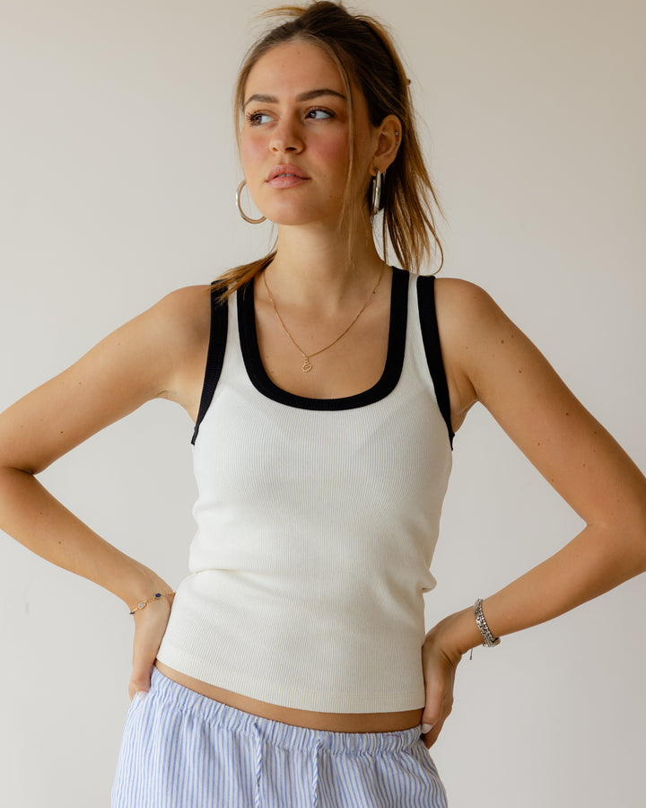 White Black Outline Tank Top