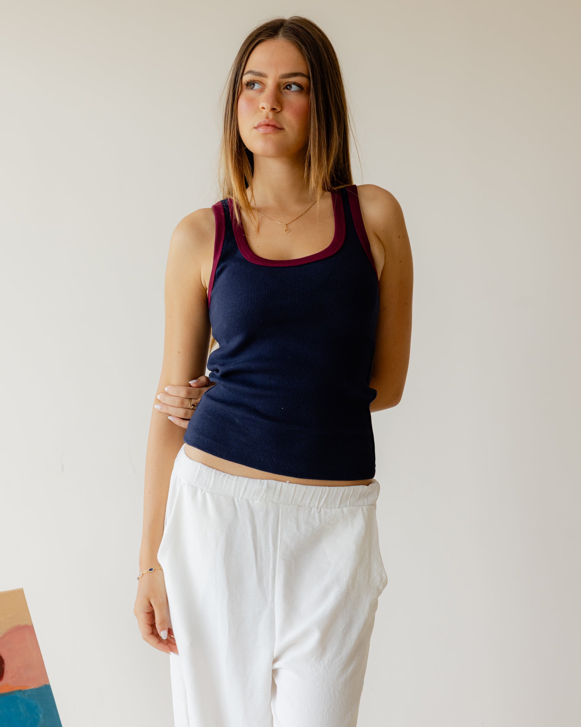 Navy Maroon Outline Tank Top