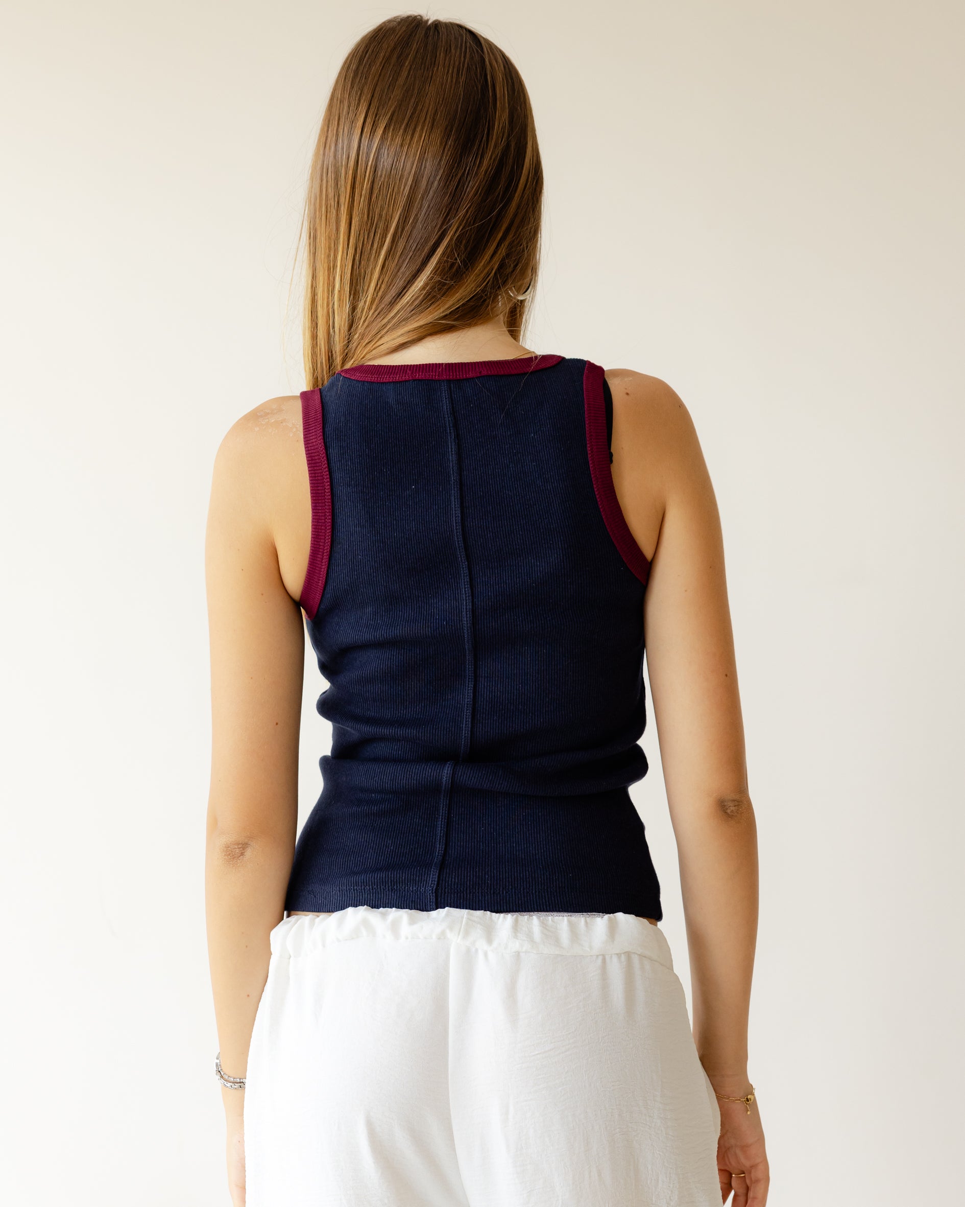 Navy Maroon Outline Tank Top