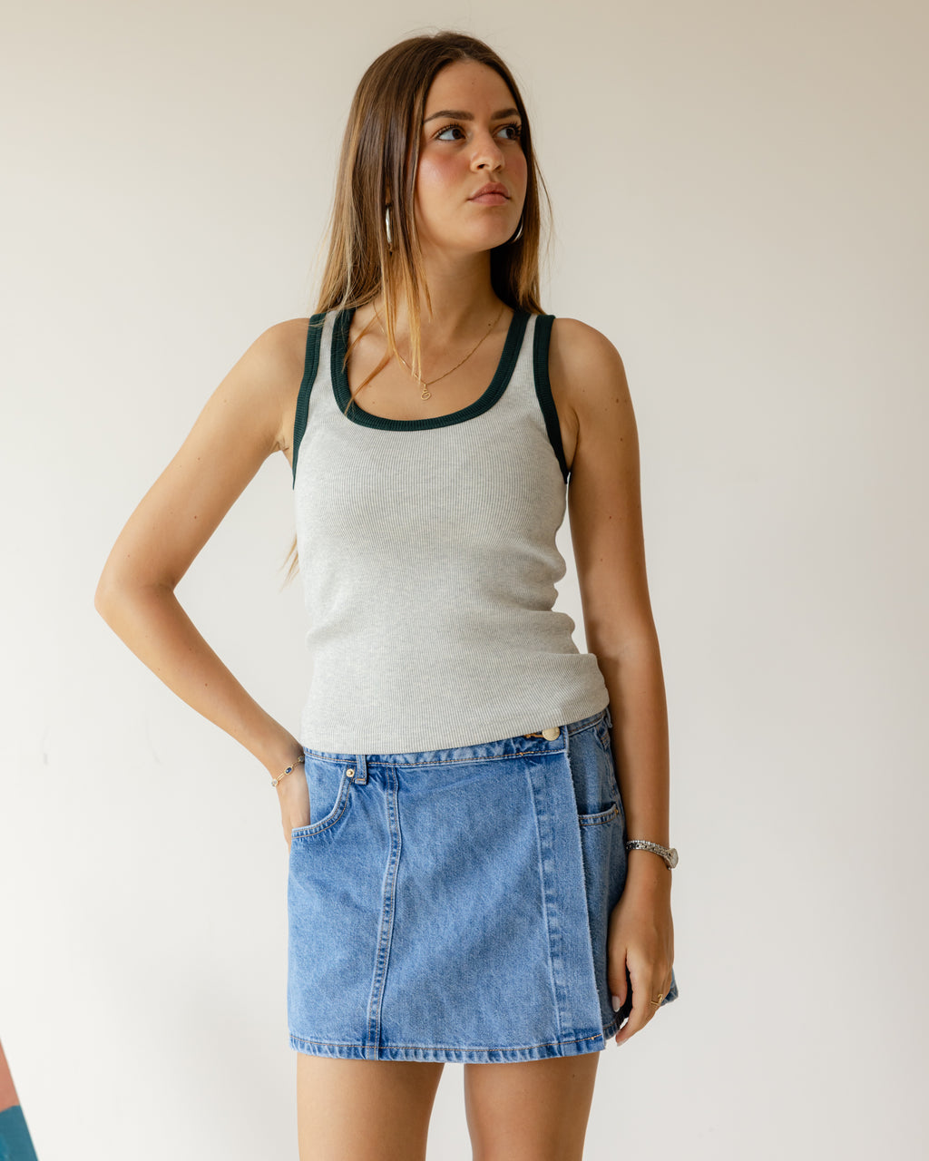 Grey Olive Outline Tank Top