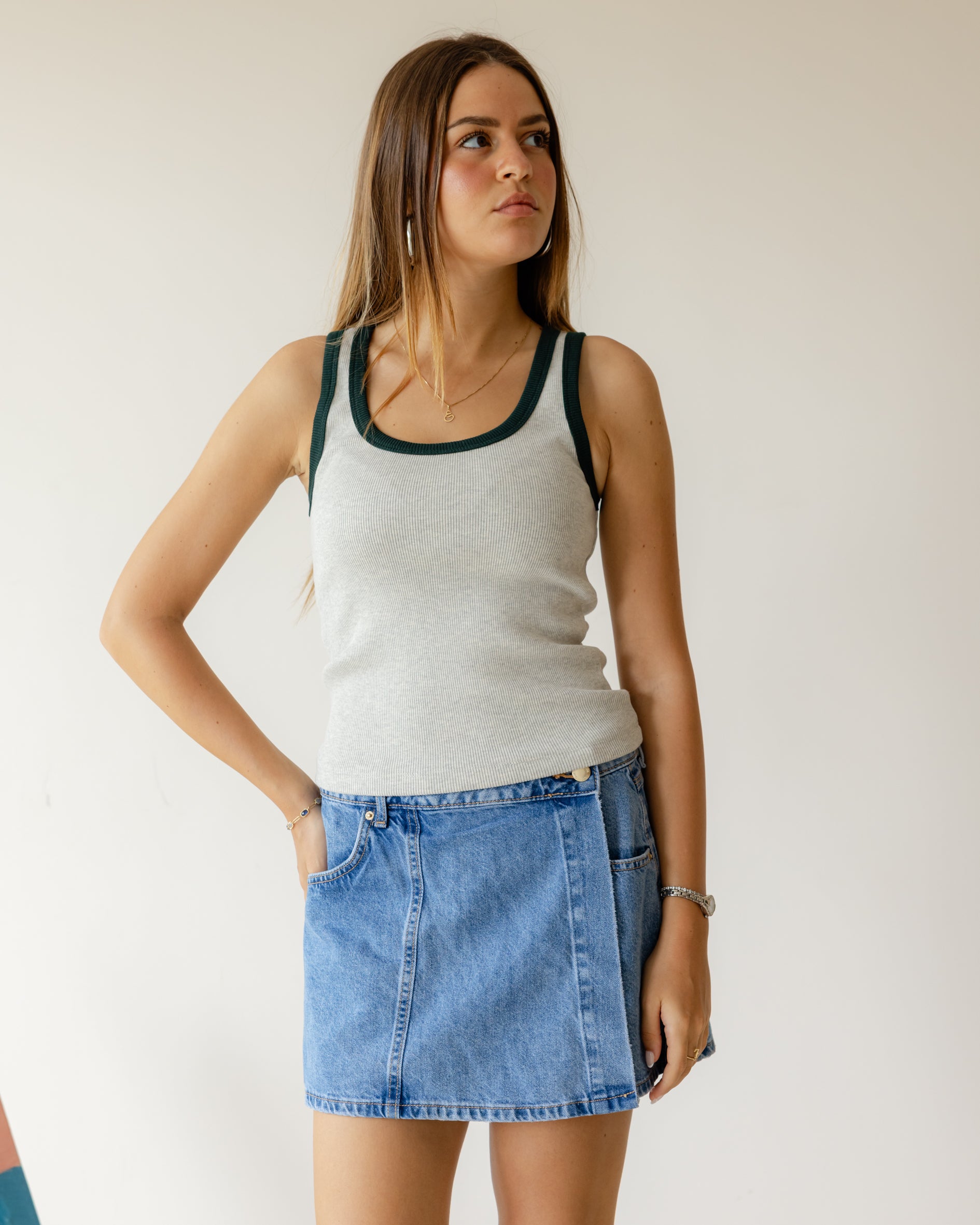 Grey Olive Outline Tank Top