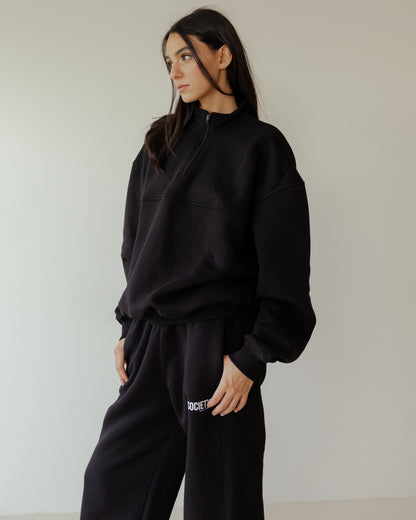 Zip up Black Oversized Sweatshirt